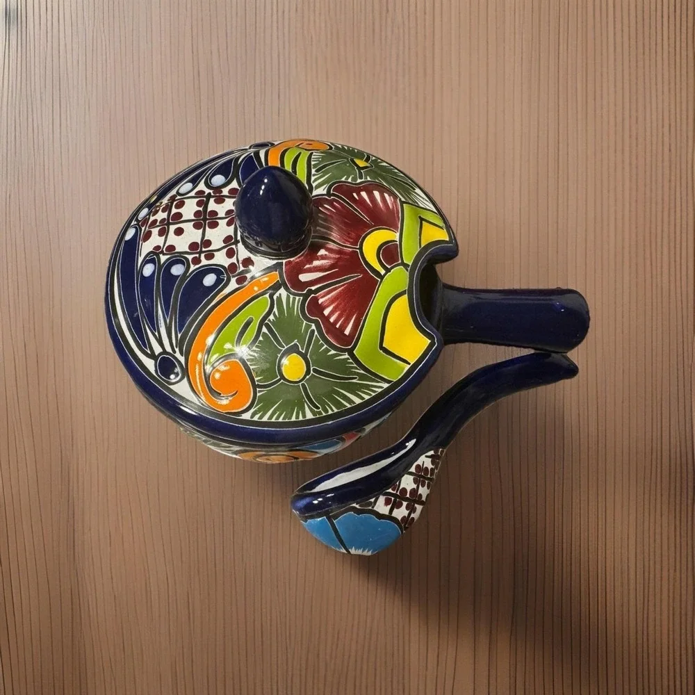 Castillo Family Talavera Mexican Butter Warmer Salsa Pot w/ Lid & Ladle